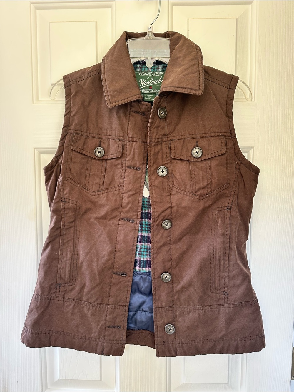NWT Woolrich Blacktail Brown Flannel Lined Cotton Vest Button Down Womens Sz XS